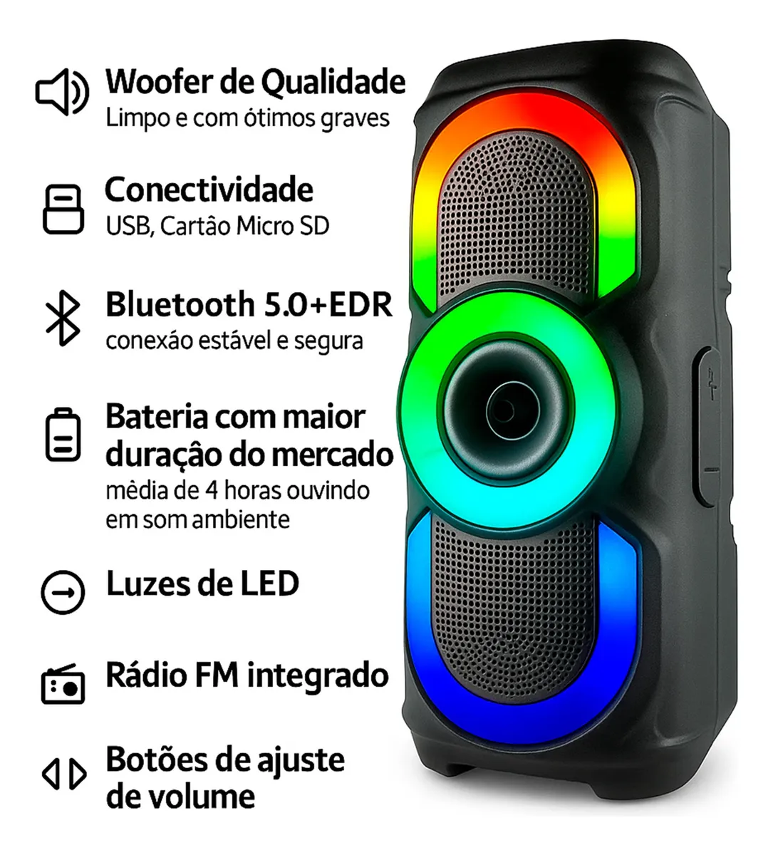 Caixa Torre Bluetooth Potente Led